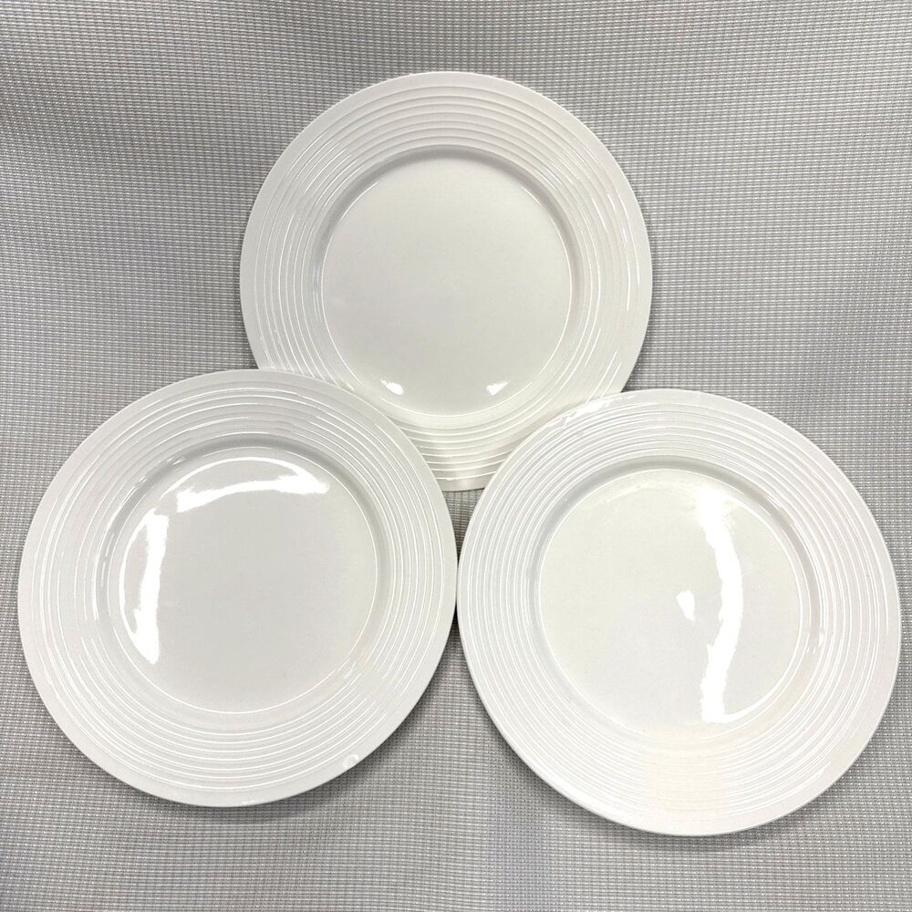 Set of 3 Large Food Network Stoneware White Ripple 10 1/4" Dinner Plates